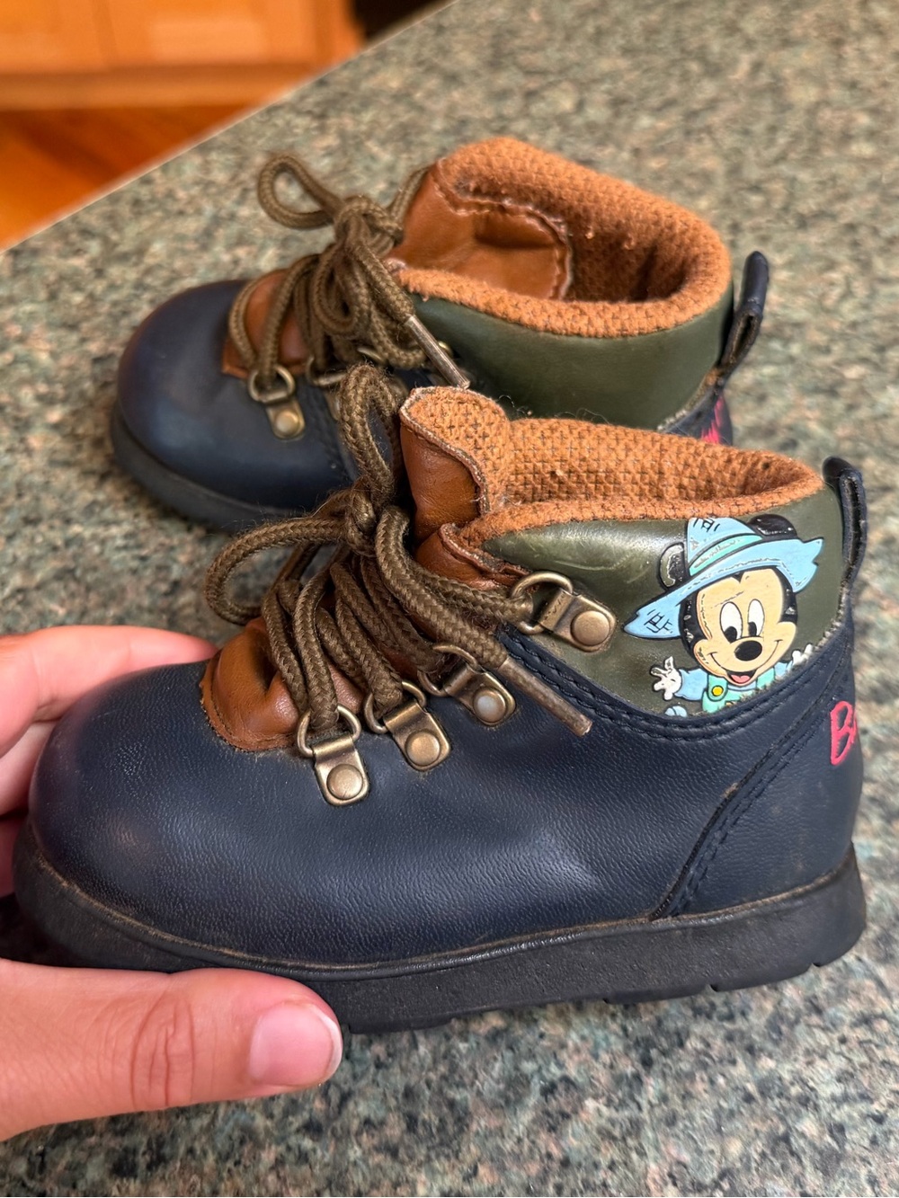 Vintage Disney Babies  Navy and Brown Mickey Mouse Lace-Up Boots. Toddler 6